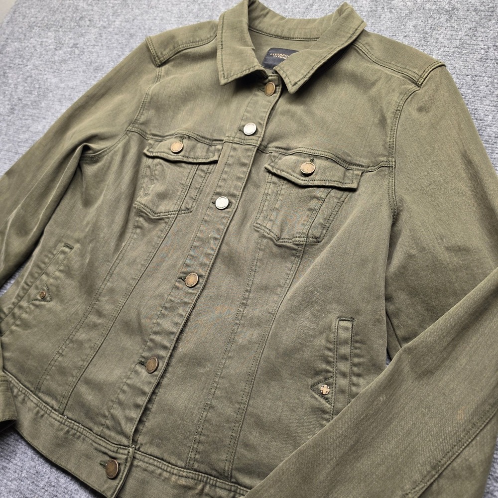 Liverpool Los Angeles Olive Moto Jacket Women's Large Zip Pockets Military Biker